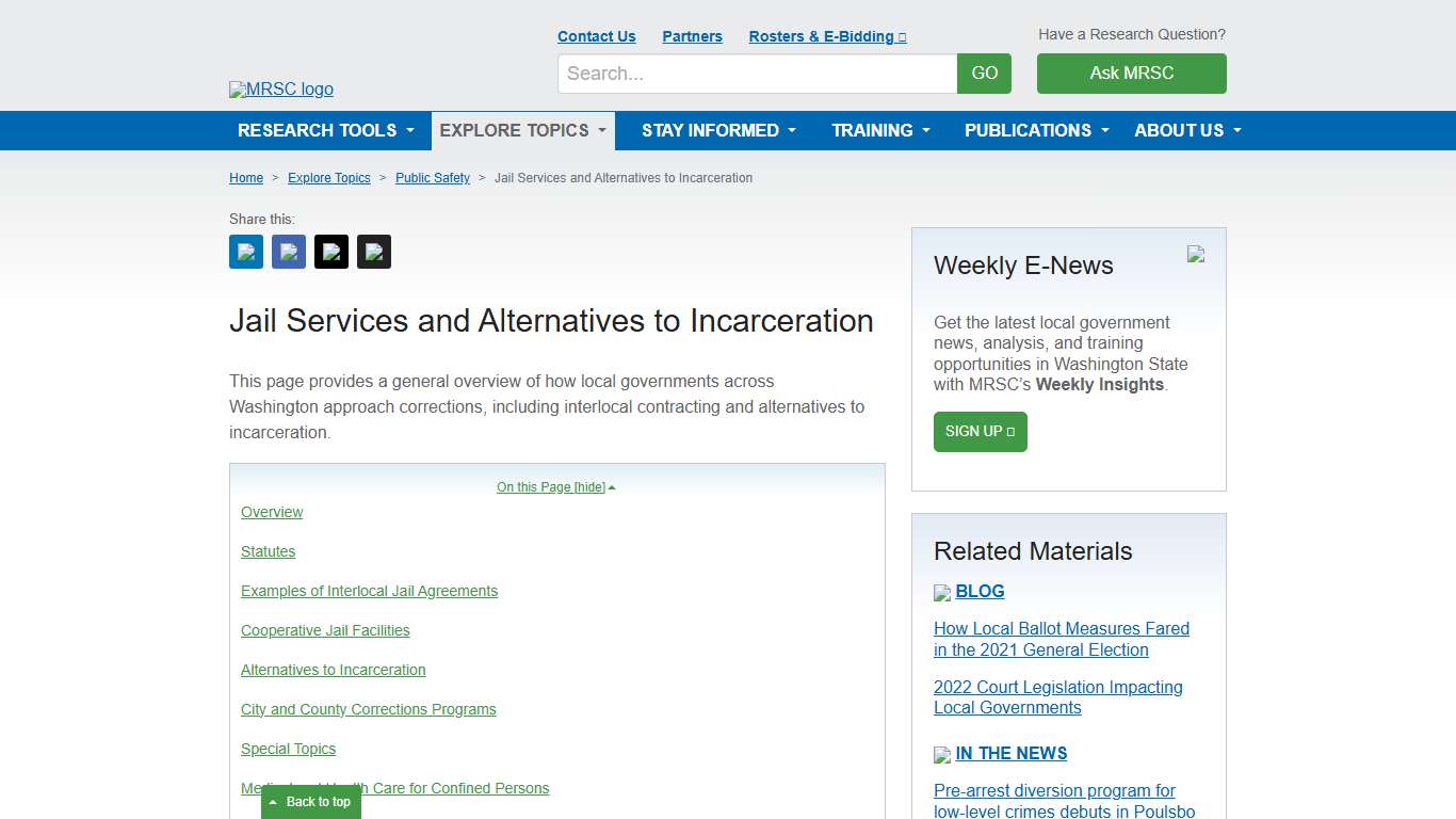 MRSC - Jail Services and Alternatives to Incarceration